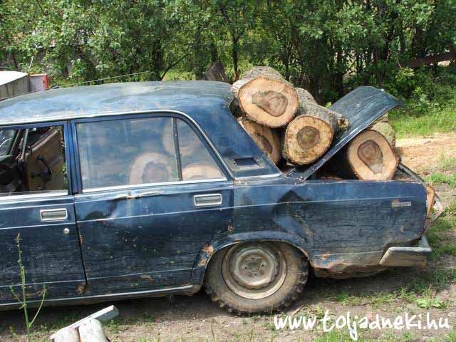 firewood in a car