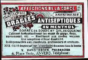 Cocaine Tablets (1900) was given to actors, singers, teachers, and preachers for "smooth" voice and maximum performance Cocaine Tablets (1900) was given to actors, singers, teachers, and preachers for "smooth" voice and maximum performance