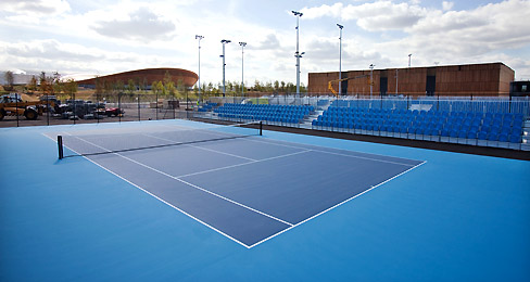 Blue color of the tennis courts