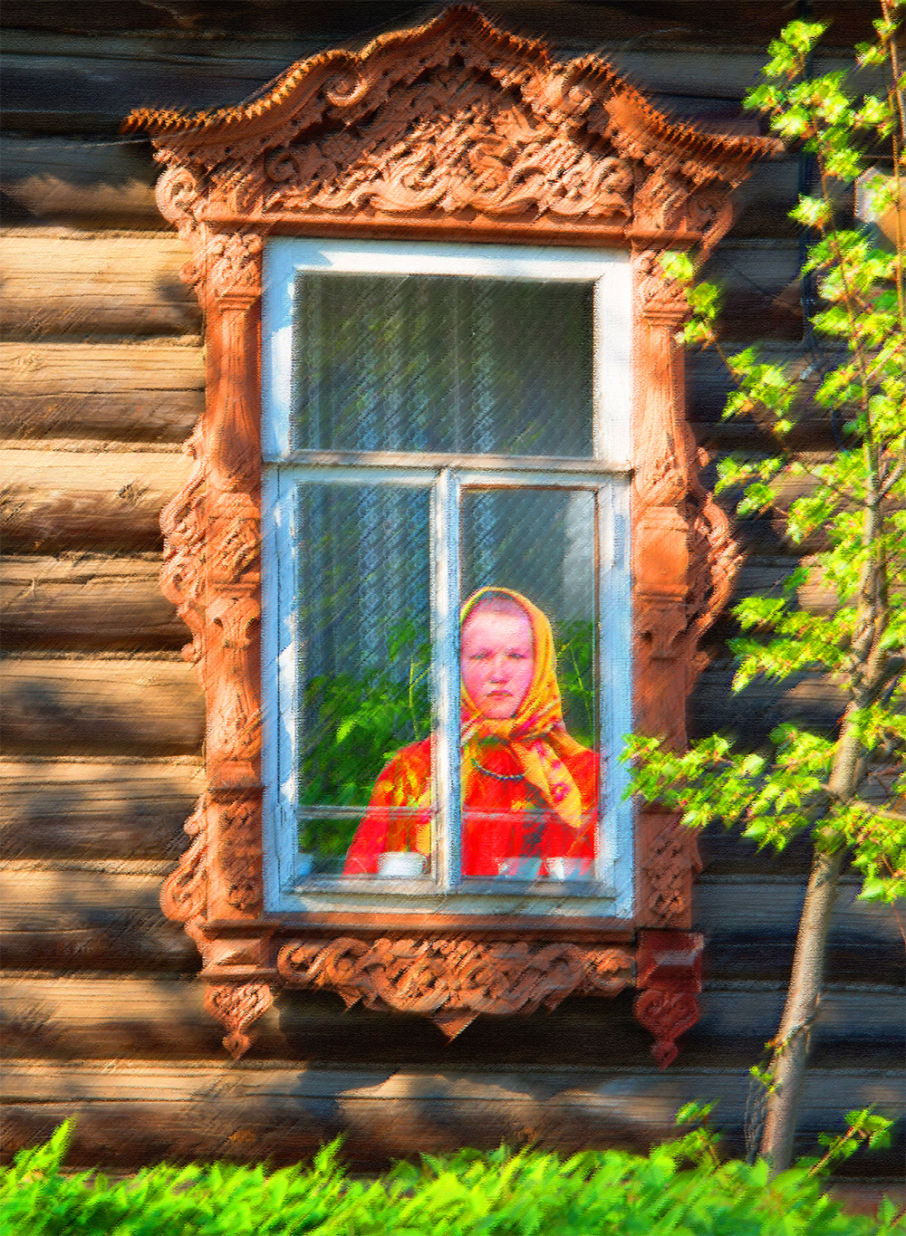 Girl in Russian House Window