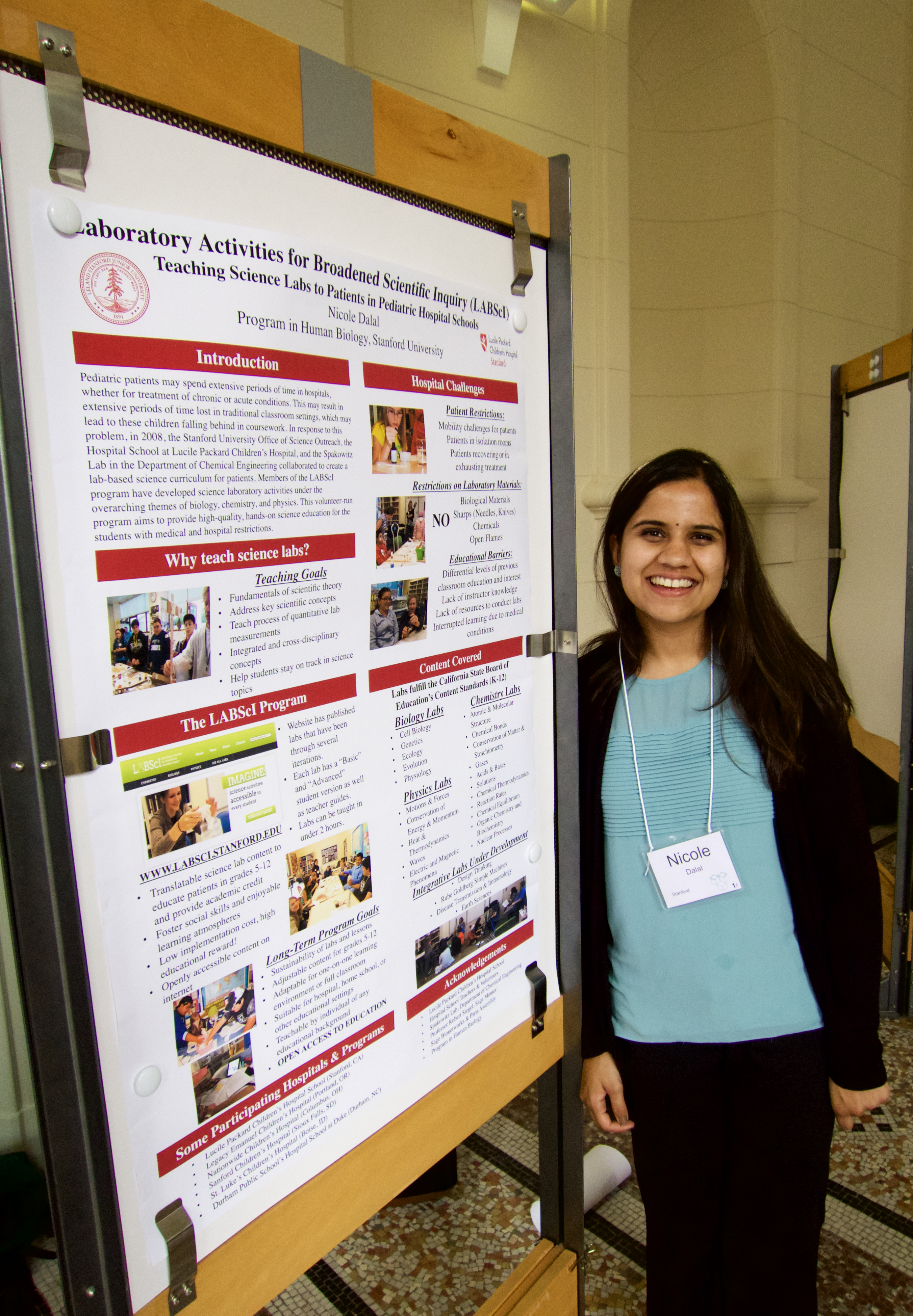 Sage Scholar Nicole Dalal, from Stanford University, is shown with her poster at the Paris Sage Assembly, April 16, 2015.