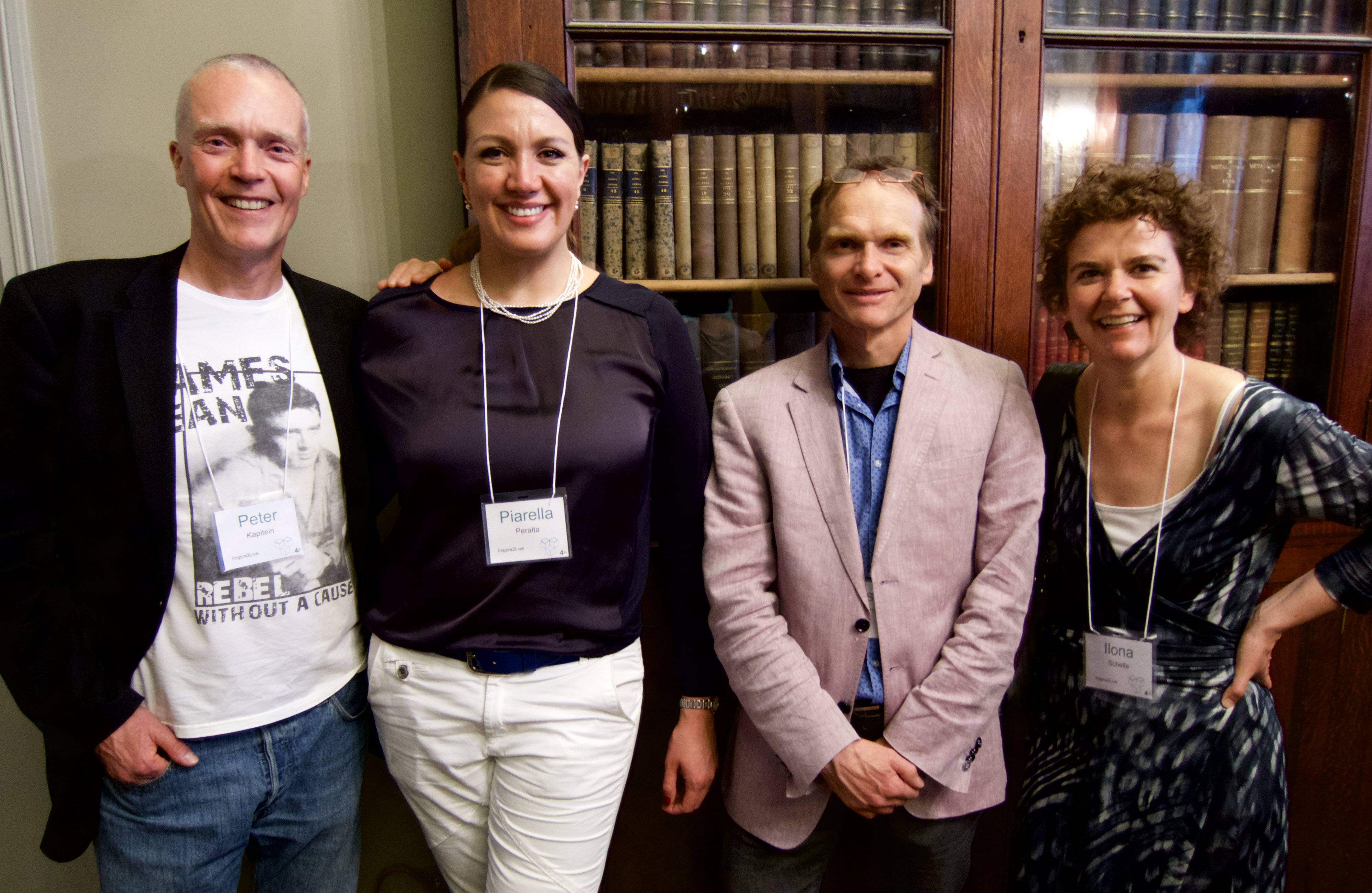 Sage Mentors Peter Kapitein and Ilona Schelle from Inspire2Live flank Sage Scholars Piarella Peralta and Gaston Remmers at the Paris Sage Assembly, April 16, 2015.