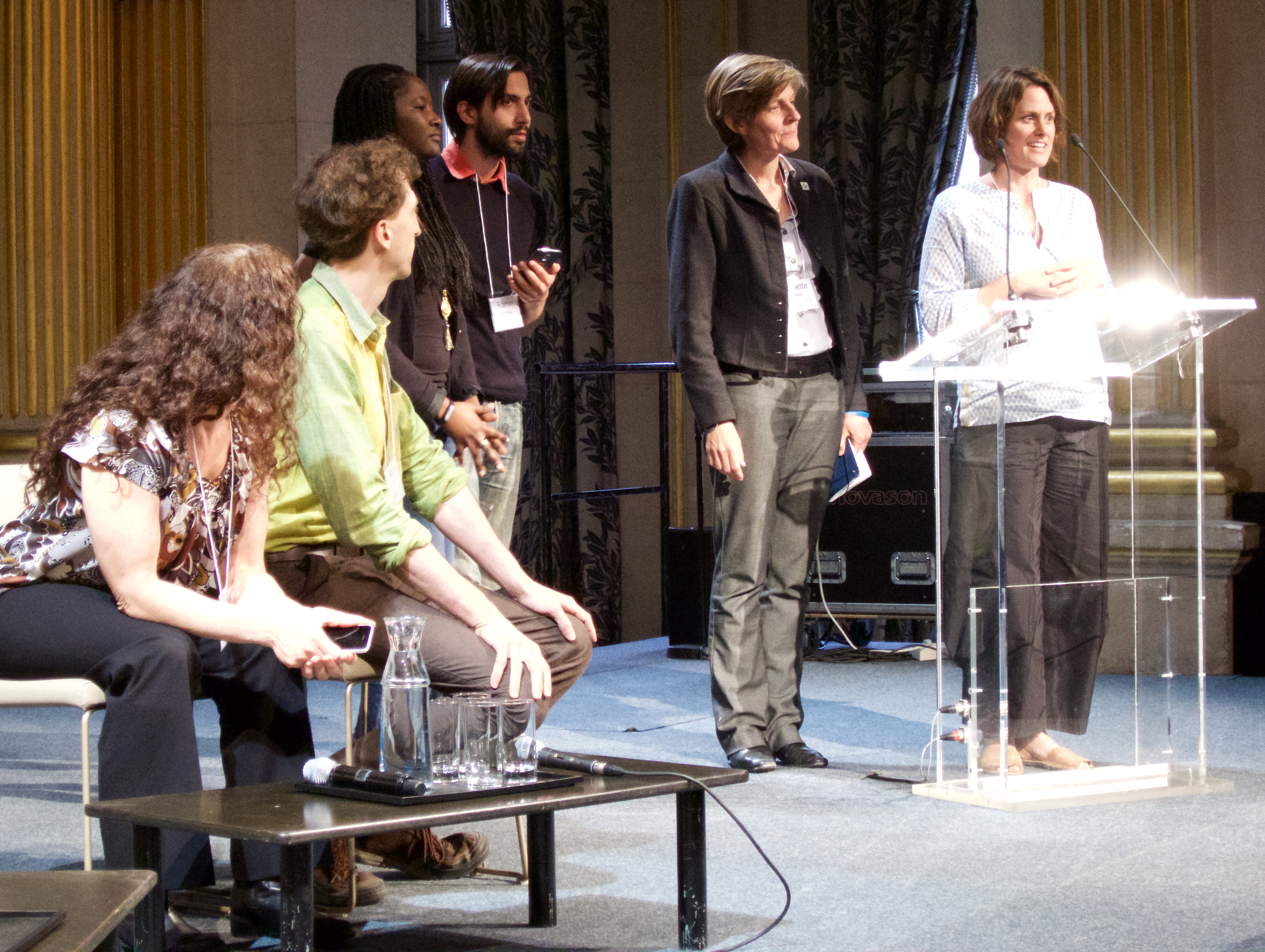 At the Hôtel de Ville, presenting ideas for healing the city of Paris at the Paris Sage Assembly, April 17, 2015.  From left: Jessie Tenenbaum, Arno Klein, A representative from the city, Ramin Farhangi, Annette Bakker, and Amy Clark.