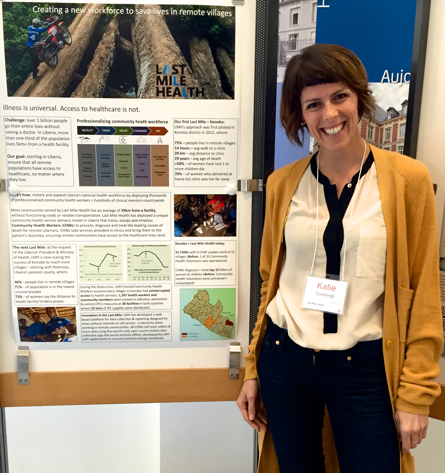 Sage Scholar Katie Cummings, from Last Mile Health, is shown with her poster at the Paris Sage Assembly, April 18, 2015.